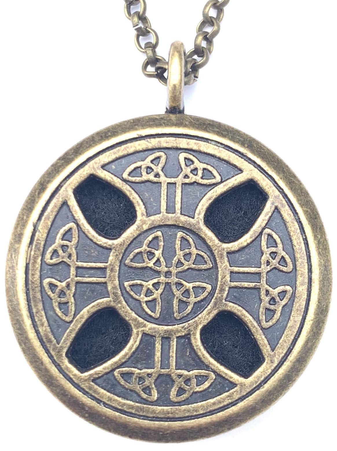 Wild Essentials Celtic Cross Aged Brass Necklace Essential Oil Diffuser Kit, Lavender, Lemongrass, Peppermint, Orange Oils, 12 Pads, Calming Aromatherapy Gift Set, Customizable Color Changing, Perfume