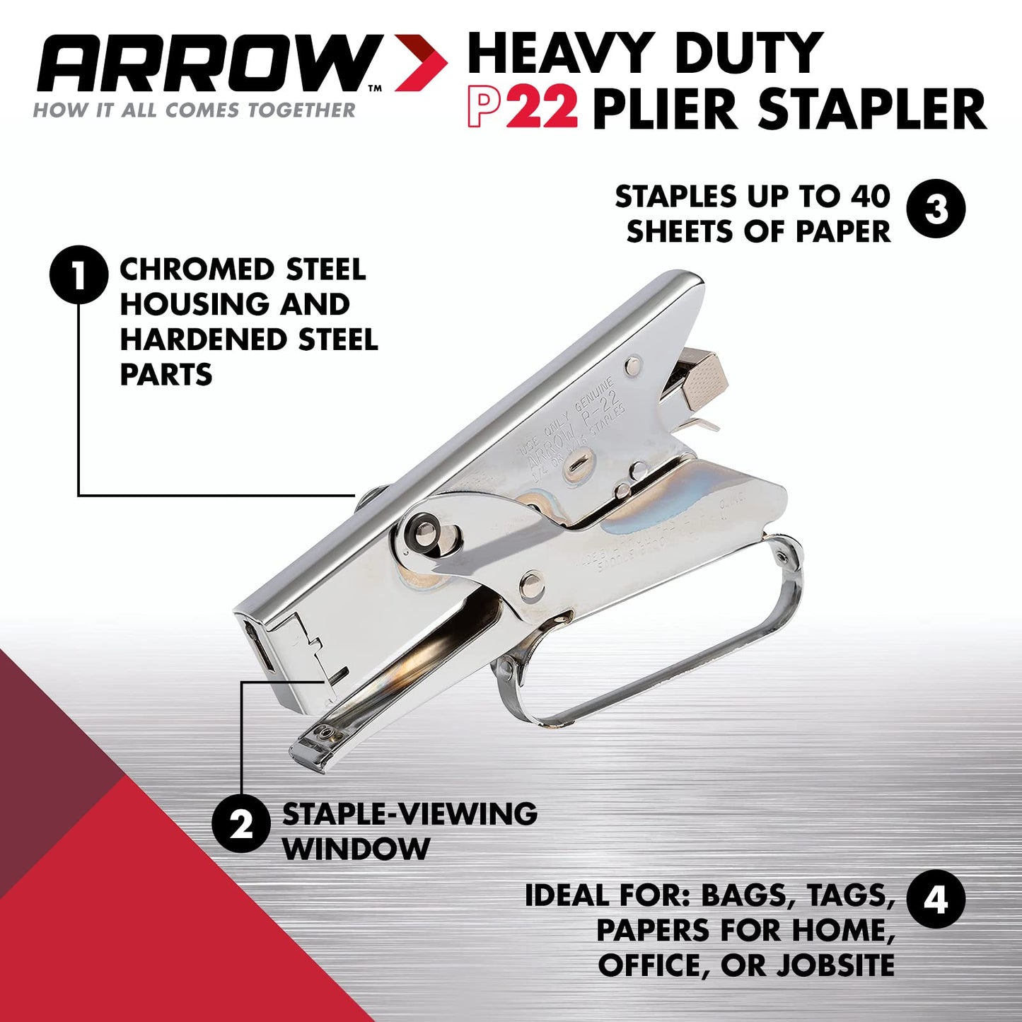 Arrow Fastener P22 Heavy Duty Handheld Plier Stapler for Crafts, Office, and Insulation, Uses 1/4-Inch and 5/16-Inch Staples