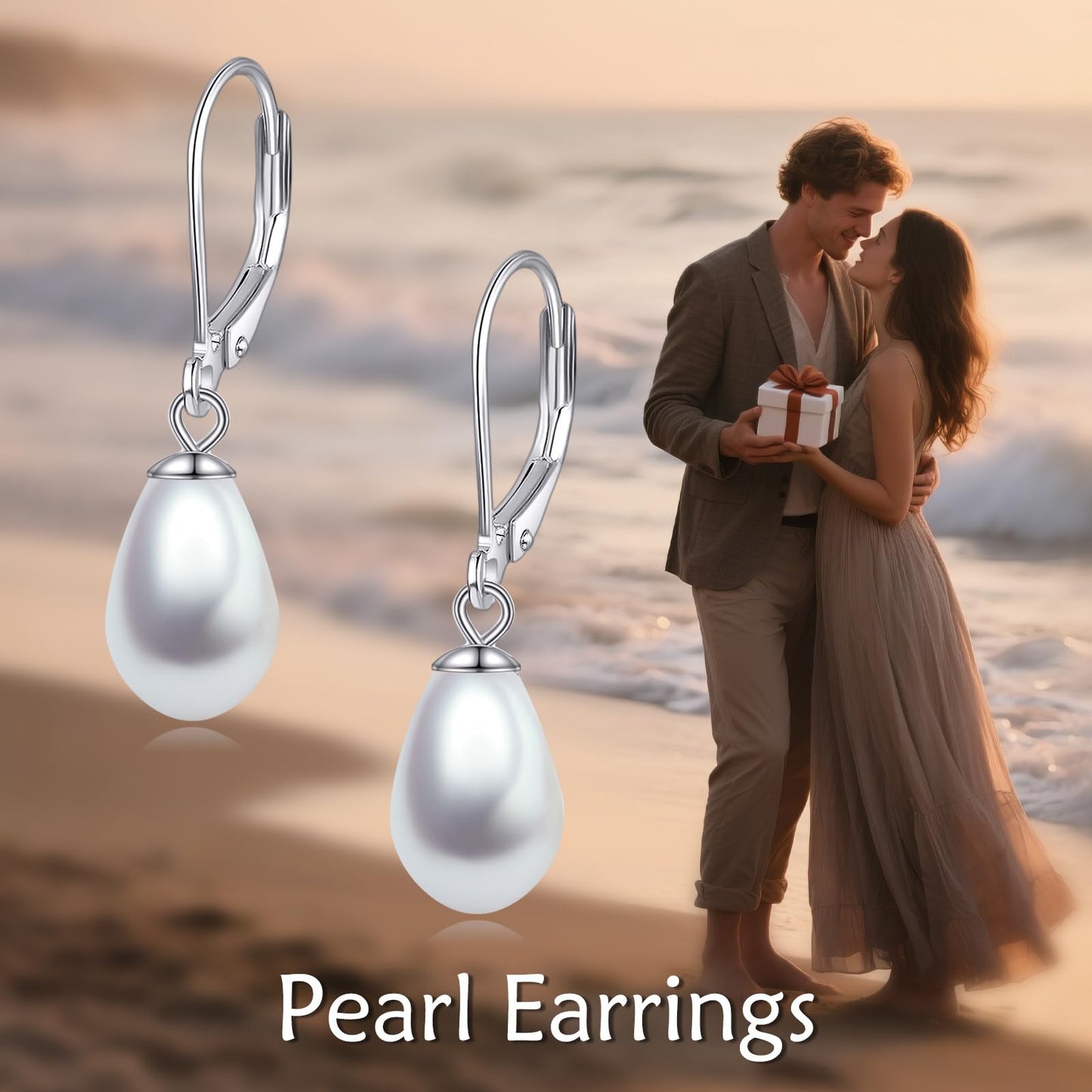 925 Sterling Silver Pearl Leverback Earrings Dangle Drop Jewelry Gifts for Women (Teardrop White Pearl)