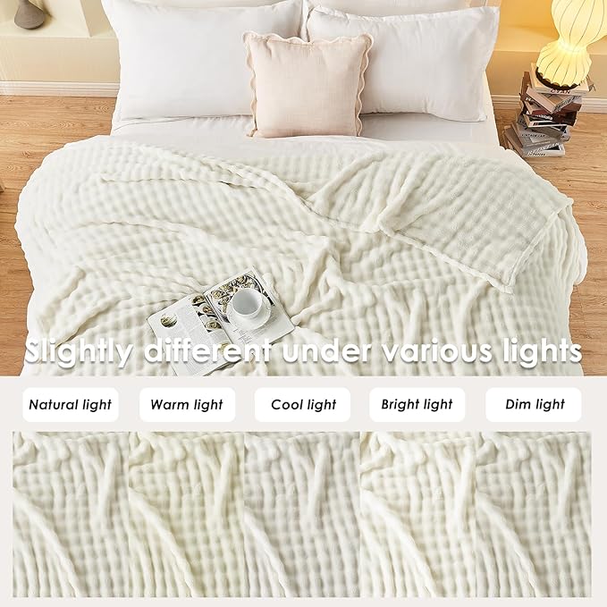 SOCHOW Cream White Bubble Fleece Blanket for Couch, Super Soft Cozy Cute Throw Blanket for Women, Decorative Fuzzy Flannel Blanket, 60 x 80 Inches