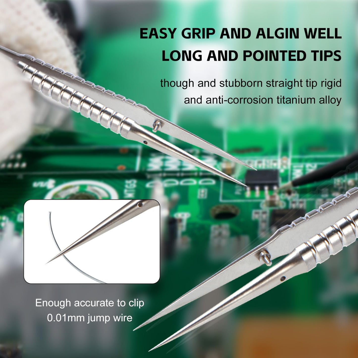 WEDOFIX Precision Titanium Tweezers Silver with Fine Pointed Tips Non-magnetic Microscope Tweezers for Micro Soldering Work Watch Repair Electronics Maintenance Crafting