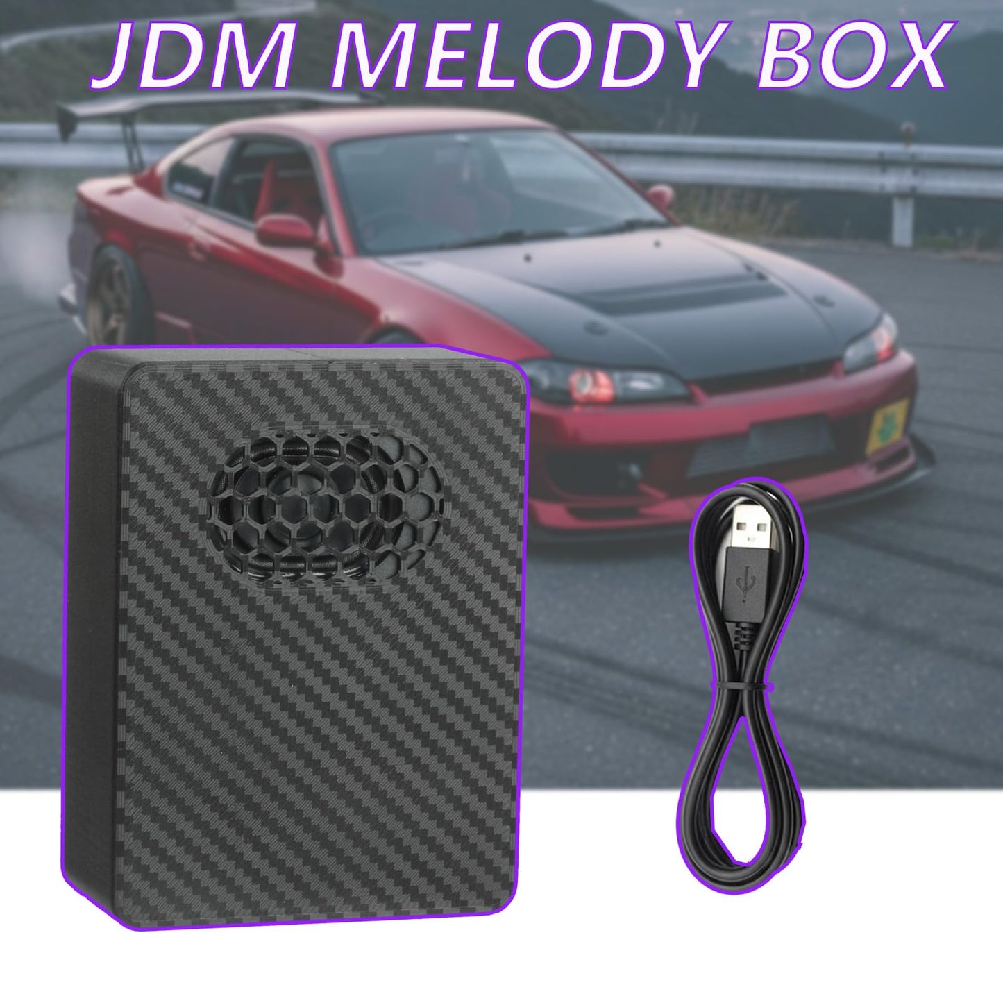 Airaevce JDM Melody Box, Car Startup Sound Box with Carbon Fiber Housin Custom Audio Upload, Automatic Playback Compact Design Personalized Gift for Car Enthusiasts
