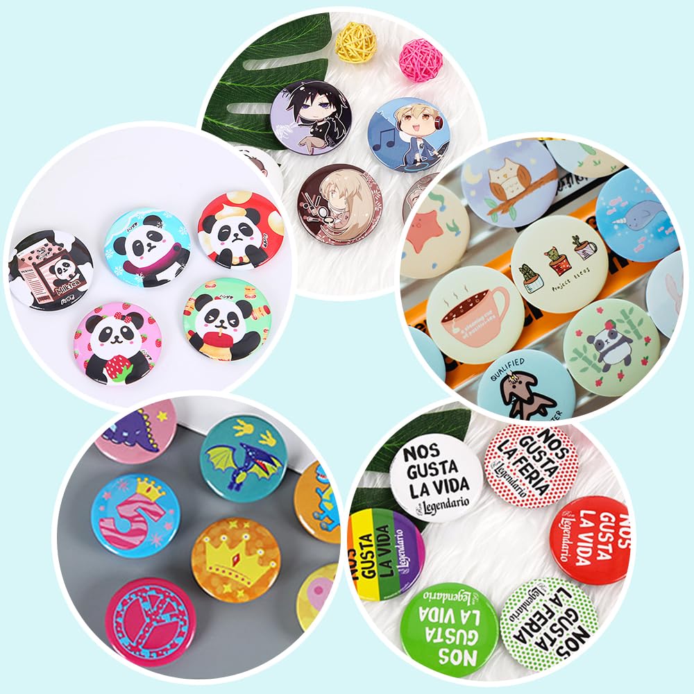 Happizza 200 Sets 58mm(2.25 in) Blank Pin Back Buttons Parts for Button Maker Machine 58mm, Round Badge Making Supplies, Includes Metal Cover, Plastic Button Back Cover, Clear Film&Blank Paper