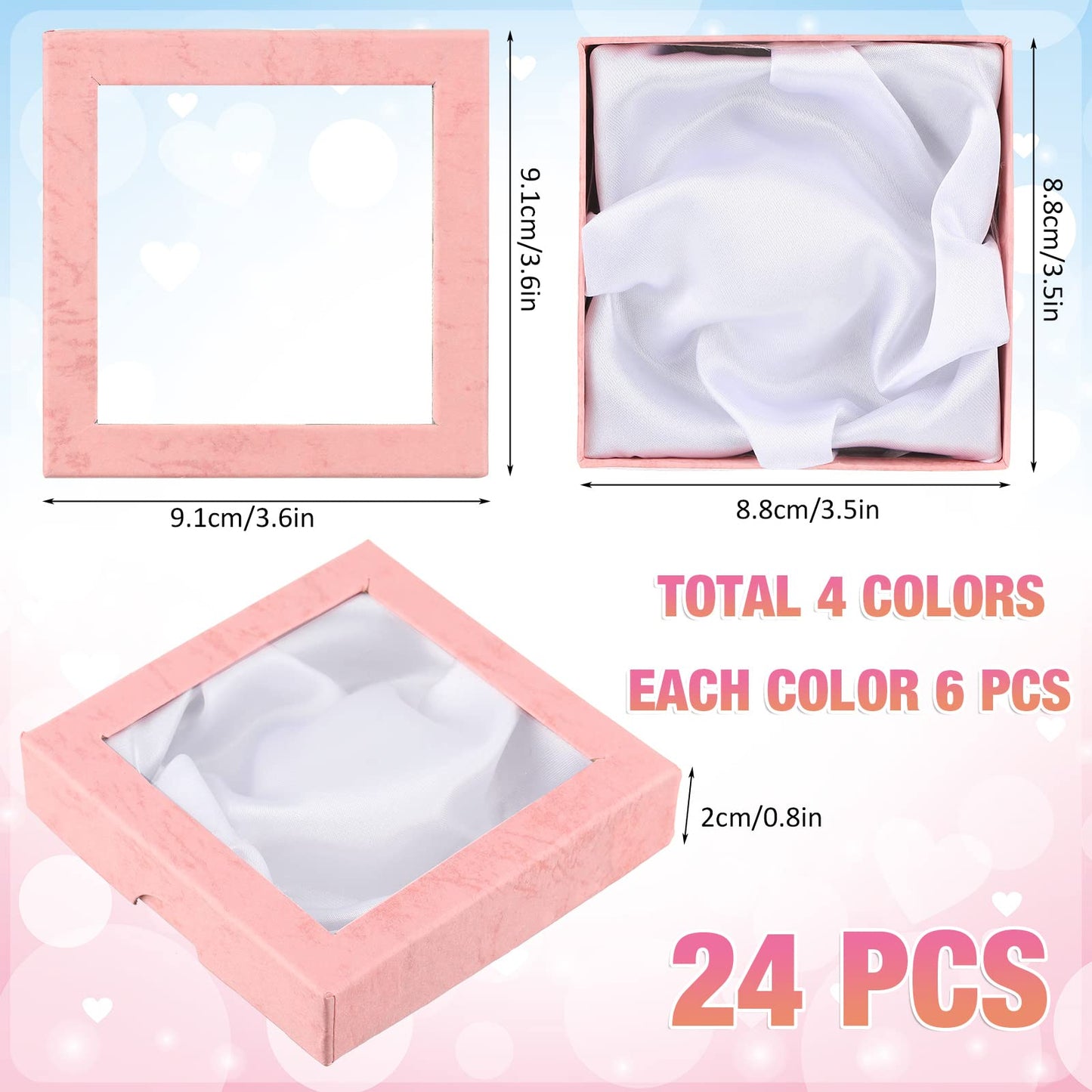 Tuanse 24 Pcs Jewelry Gift Boxes 3.5 x 3.5 x 0.8 inch Square Cardboard Jewelry Gift Boxes with clear Lids Small Gift Boxes Bulk for Ring Necklace Bracelet Earrings Display(Colorful)