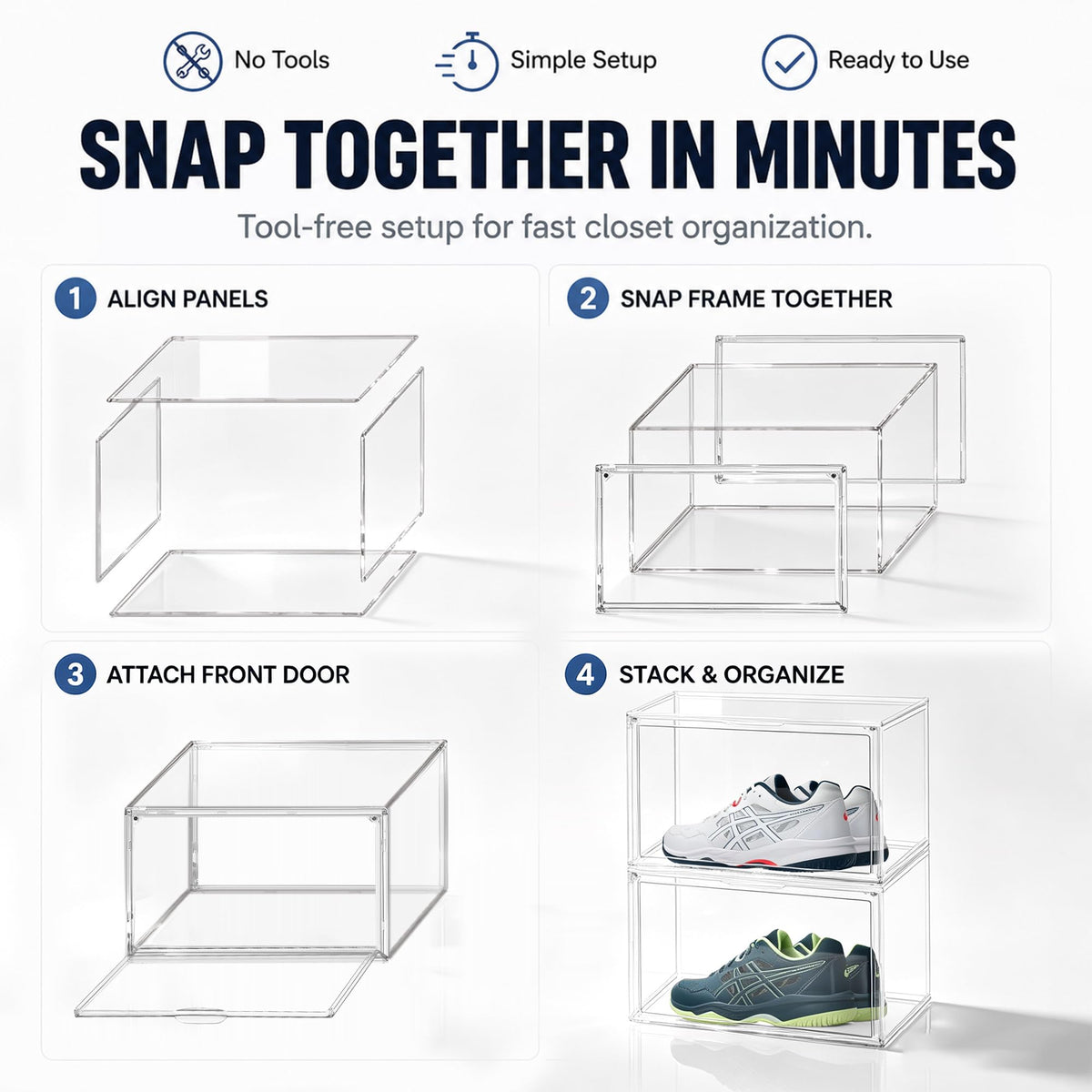 9 Pack Clear Acrylic Shoe Sneaker Boxes Fits Size 13 (9 Count)