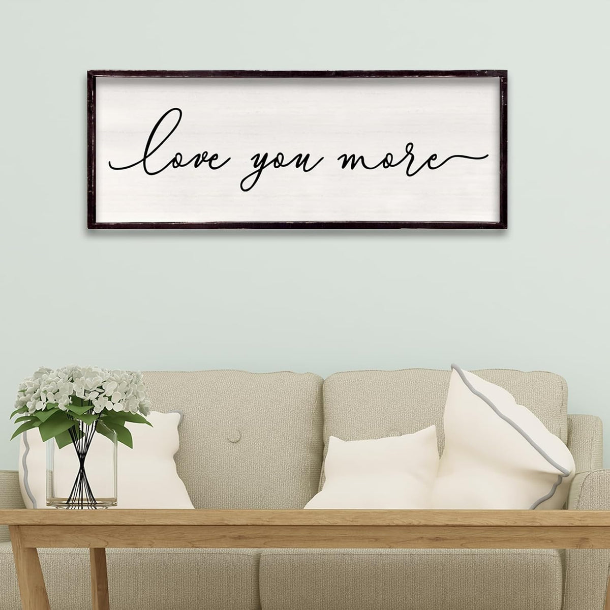 Love You More Above Bed Wall Decor Sign 32"×12" for Master Bedroom Over Bed Large Simple Wood Framed Hanging Wall Art (Black)