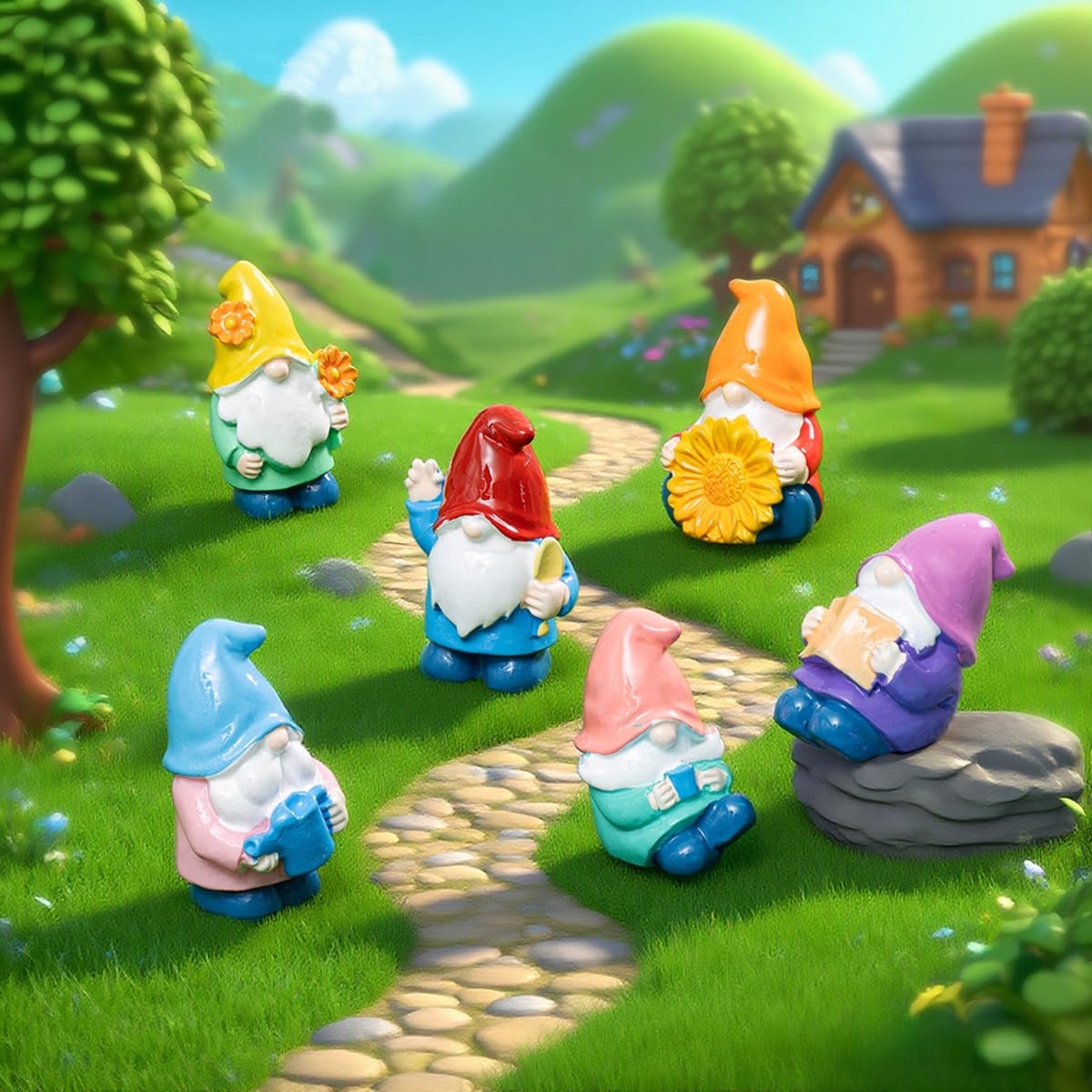 TANOMA 6PCS Gnome Fairy Garden Accessories, Mini Resin Animals, Miniature Figurines, Micro Landscape Ornaments Kit