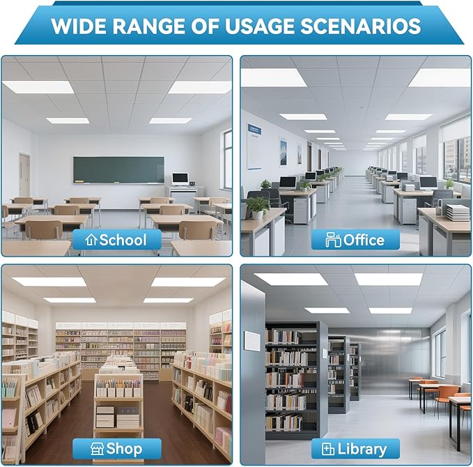 Msbfi 2x4 LED Flat Panel Lights Drop Ceiling Light Fixture 5000K 4000K 3000K Selectable 0-10v Dimmable, 30-40-50W 24x48 LED Light Fixture 100-277V for Office Ceiling Lighting Fixture ETL/DLC 12 Pack