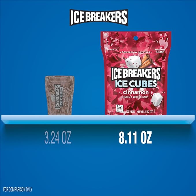 Ice Breakers Ice Cubes Cinnamon Sugar Free Chewing Gum Pouch, 8.11 oz (100 Pieces)