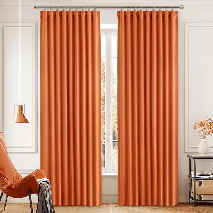 MIULEE 2 Panels Orange Back Tab Blackout Curtains 84 Inch Length for Living Room Bedroom Privacy, Rod Pocket/Pinch Pleated Fall Thermal Insulated Room Darkening Light Blocking Curtains 84 Inches Long