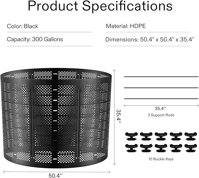VIVOSUN 300 Gallon Outdoor Compost Bin, Expandable Composter, Easy to Setup & Large Capacity for Backyard, Lawn (Black with Gloves)
