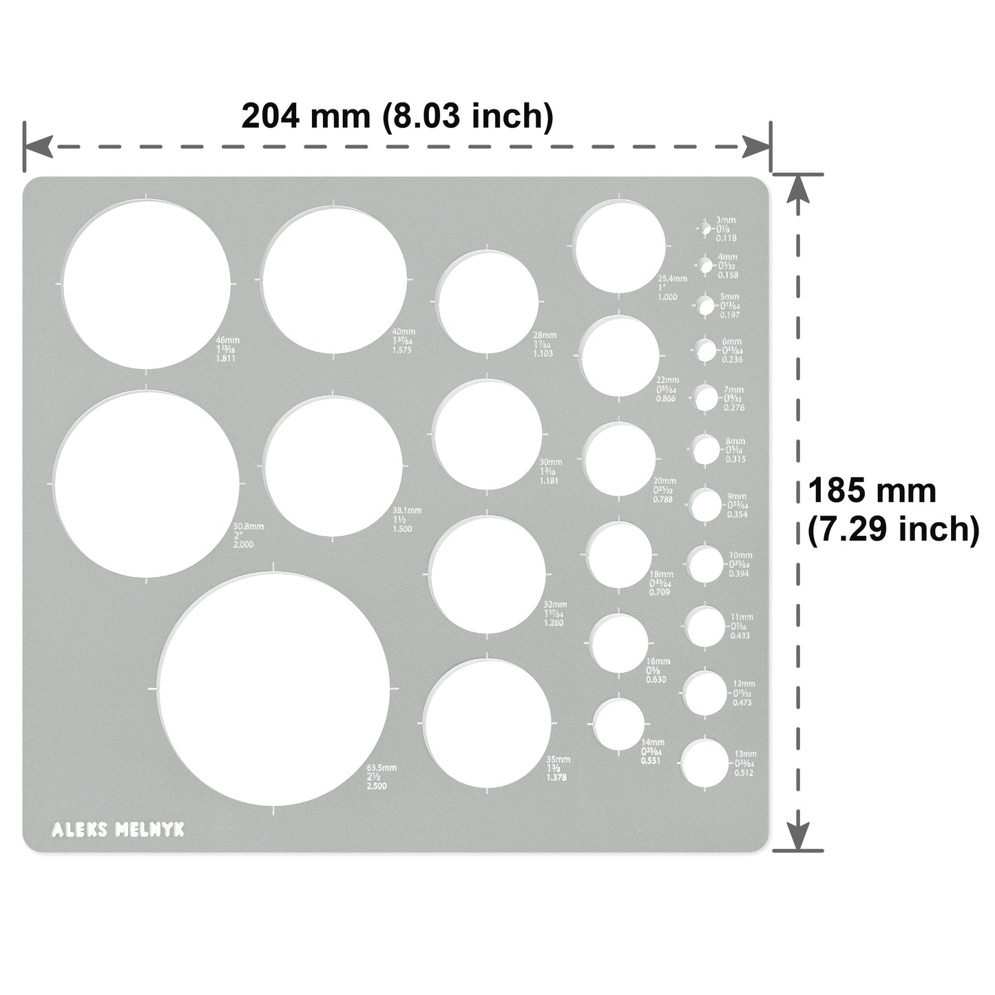 Aleks Melnyk No.200 Metal Circle Template Metric, Circle Tracers for Drawing, Ruler, Template for Drafting, Round Stencil, Architect Tool, Stencil Painting