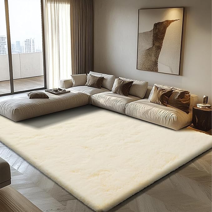 Shag Area Rug for Bedroom 3x5,Ivory Fluffy Area Rugs for Living Room,Soft Fuzzy Rug Non-Shedding Indoor Plush Carpet for Kids Bedroom Nursery Dorm Home Decor