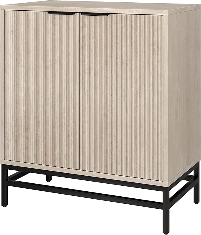 Henn&Hart 28" Fluted Wooden Accent Cabinet, Modern Ribbed Sideboard Buffet Cabinet with 2 Doors and an Adjustable Shelf for Living Room, Dining Room, Bedroom or Entryway, Alder White