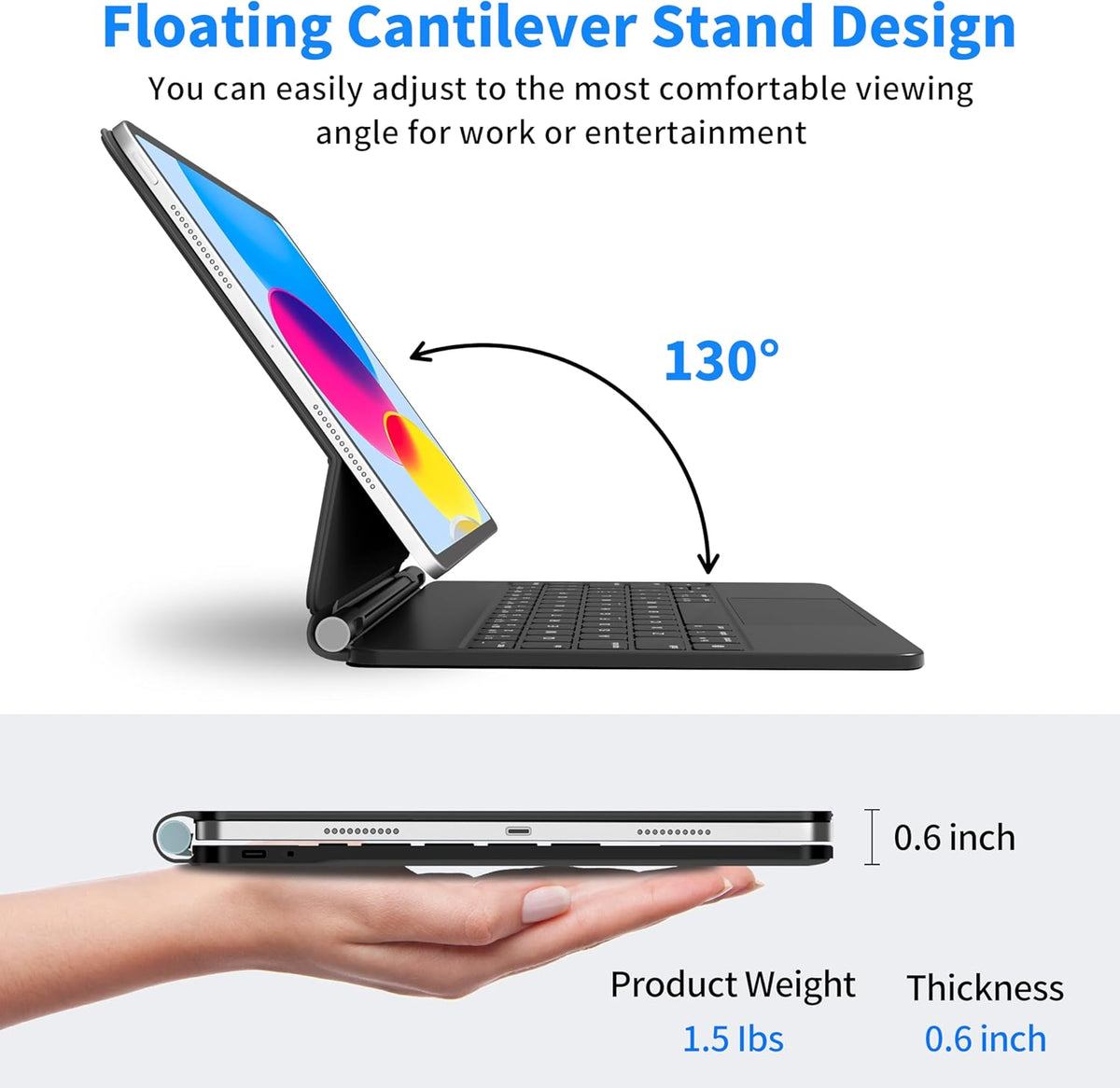 Keyboard Case for iPad 11th (A16, 2025) and iPad 10th Generation (10.9" 2022), Magic Keyboard for ipad 10th Generation with Multi-Touch Trackpad, Floating Cantilever Stand, Backlit Keys (Black)