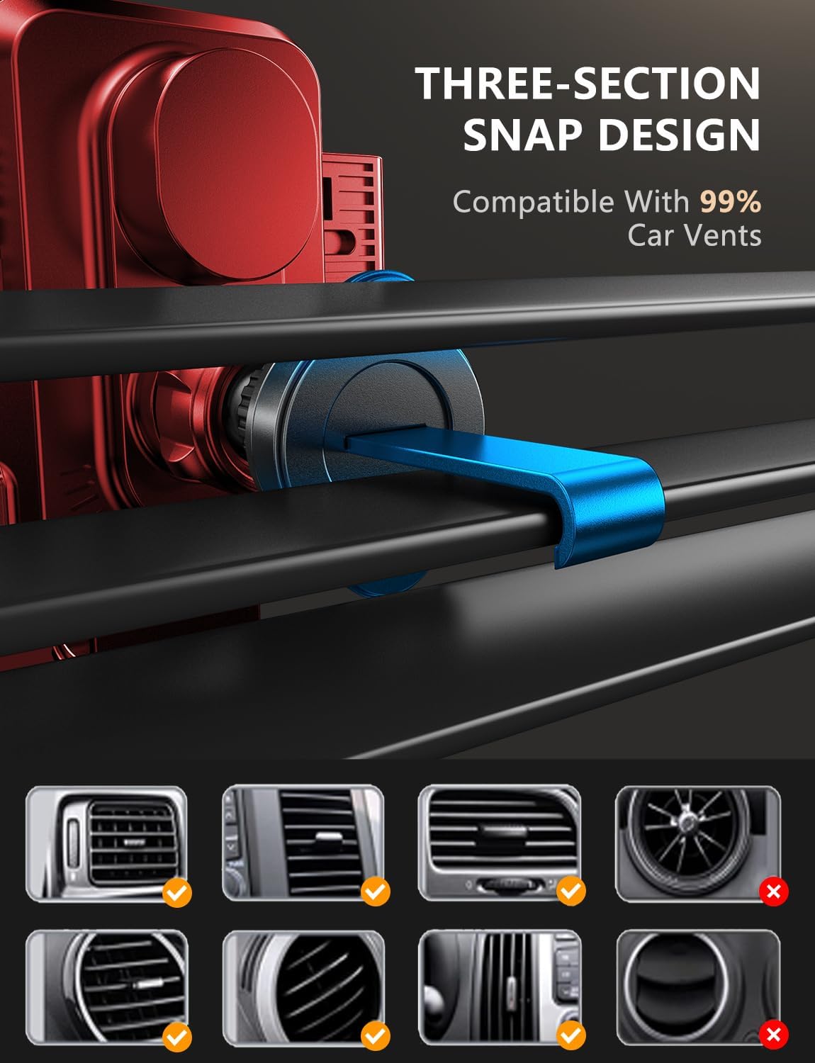 Wireless Car Charger, Phone Holders for Your Car, 15W Auto Clamping Phone Mount Car Accessories for iPhone 16 15 14 13 12 Mini Pro Max 11, Samsung Galaxy S24 Ultra S23 S22+ Note 20, etc - Red