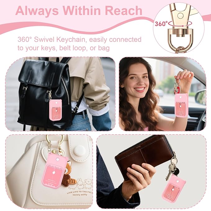 Hand Sanitizer Spray Case for Touchland Silicone Touchland Case Keychain Cute Hand Sanitizer Spray Holder Compatible with Touchland Power Mist Gentle Mist Glow Mist, Pink