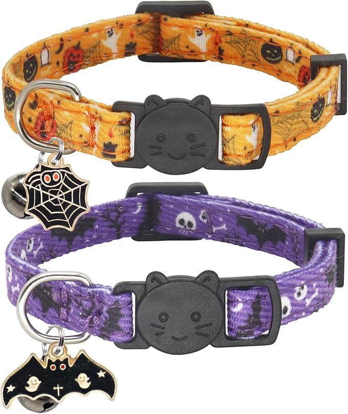 Giecooh Christmas Cat Collar, Cotton 2 Pack Cat Collar with Bells, Breakaway Collars for Girl Boy Kittens, Reindeer