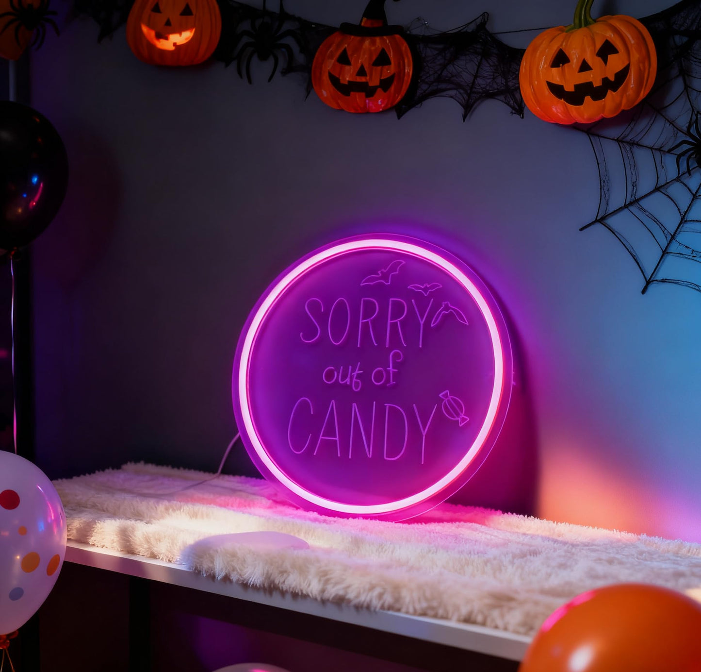 Sorry Out of Candy Neon Sign, Purple Halloween Theme Neon Light, Candy Store Home Party Wall Table Decor, USB Powered LED Decorative Light 12.8 x 12.8 In