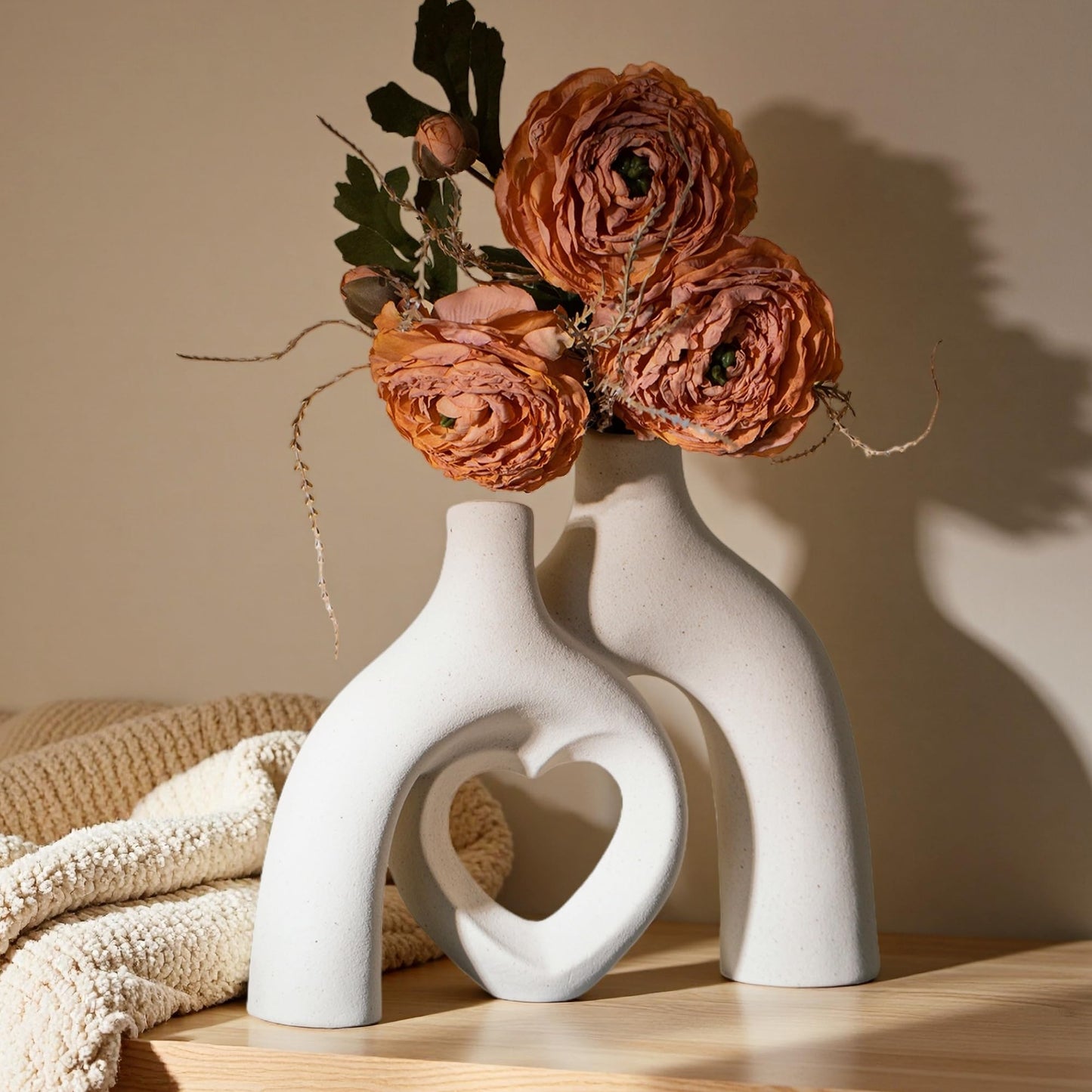 Lvases Modern Ceramic Vase, Snuggle Heart-Shaped Abstract Sculpture Vases, Minimalist Boho Home Decor for Living Room Shelf & Table Centerpiece Decorative Vase (Milky White)