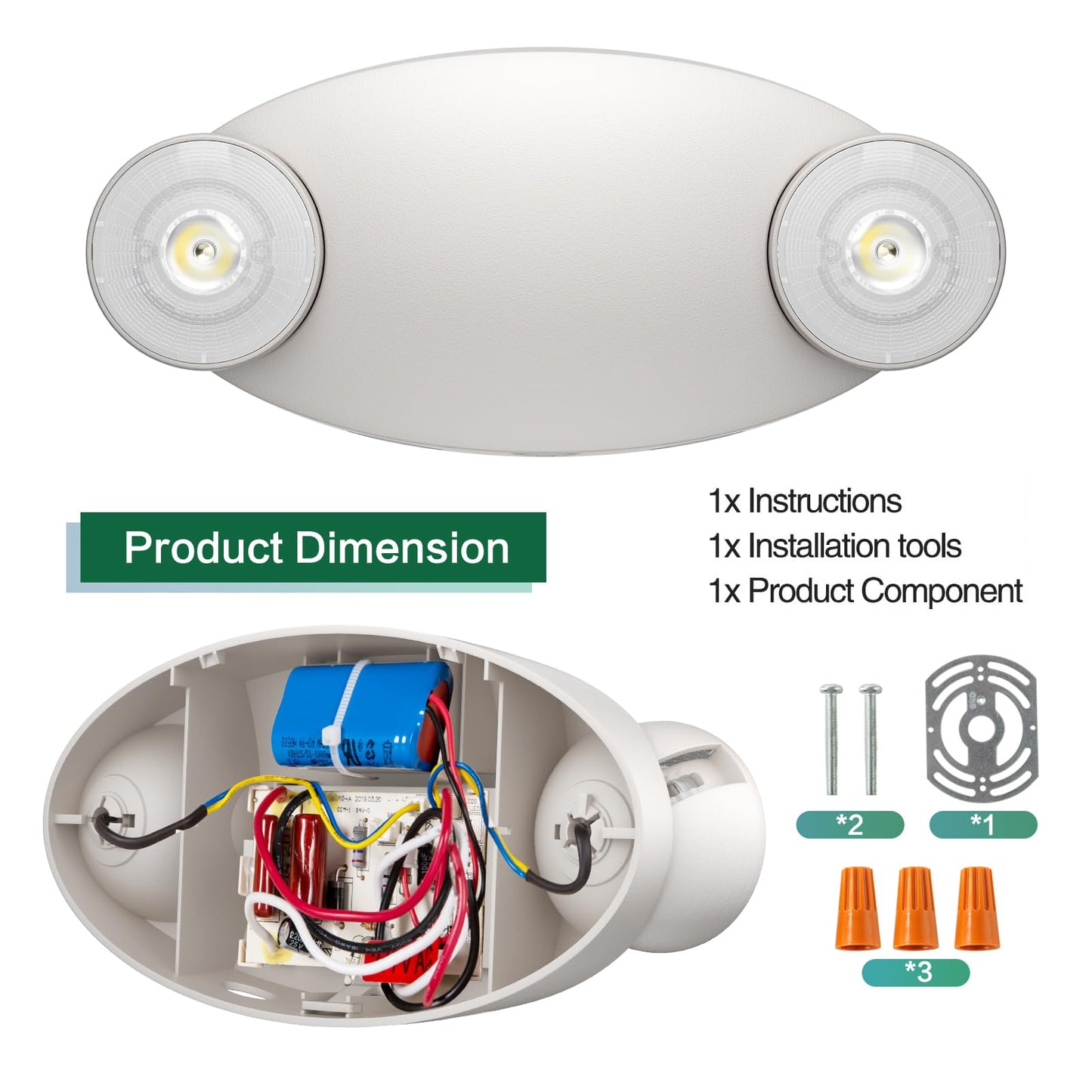 EXITLUX 2 Packs Emergency Lights for Business, Hard Wired, LED Emergency Lights with Battery Backup, 2 Heads Adjustable Commercial Exit Lighting Fixtures, UL 924 Certified, 120/277VC.