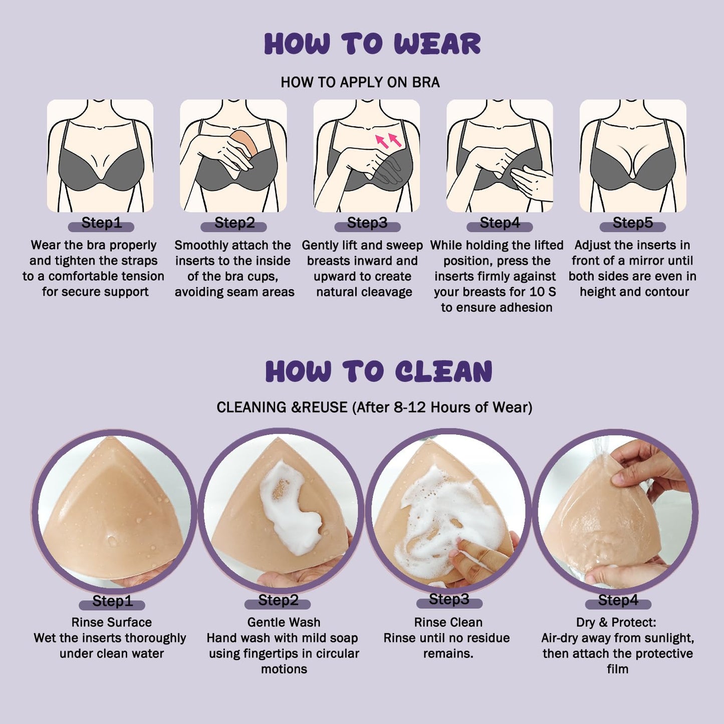 Wieysdoo Double-Sided Sticky Bra Insert Pads, Reusable Adhesive Push-Up Bra Pads for Large Breasts, Seamless Lift Bra Inserts for Bikini Swimsuit Strapless Dress,M Beige