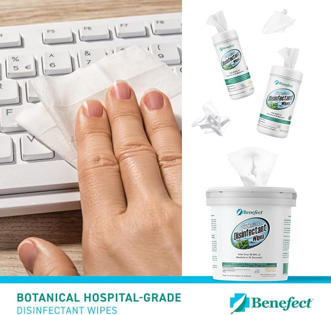 Benefect Botanical Disinfecting Wipes - (250 Wipe Count) Natural, No Residue - Antibacterial Disinfectant, Multi-Surface Cleaning and Sanitizing Wipes