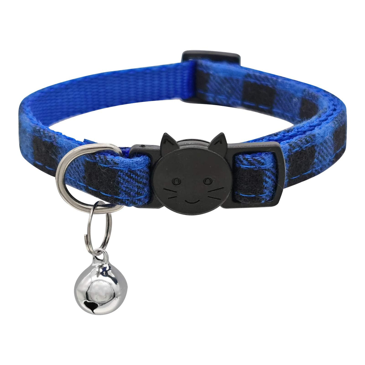 MJIYA Stylish Plaid Cat Collars with Bells - Adjustable Breakaway Kitten Collar (8-12 Inches) - Cute Collar for Girls and Boys - Pet Gift and Accessory(Blue, M