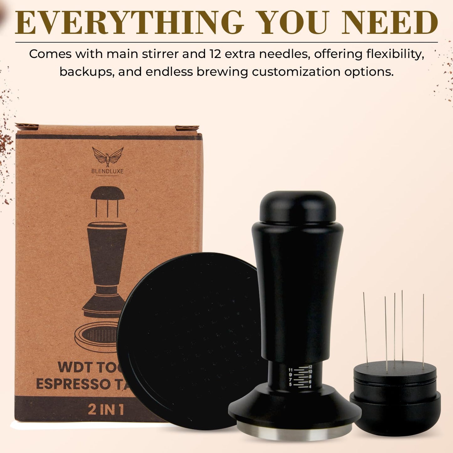 2-in-1 Espresso Tamper & WDT Stirrer Tool โ 51mm Coffee Tamper with 10 Extra Needles (0.25mm & 0.4mm) โ Stainless Steel Dual Sided Distributor for Even Extraction & Barista Quality Espresso (51 mm)