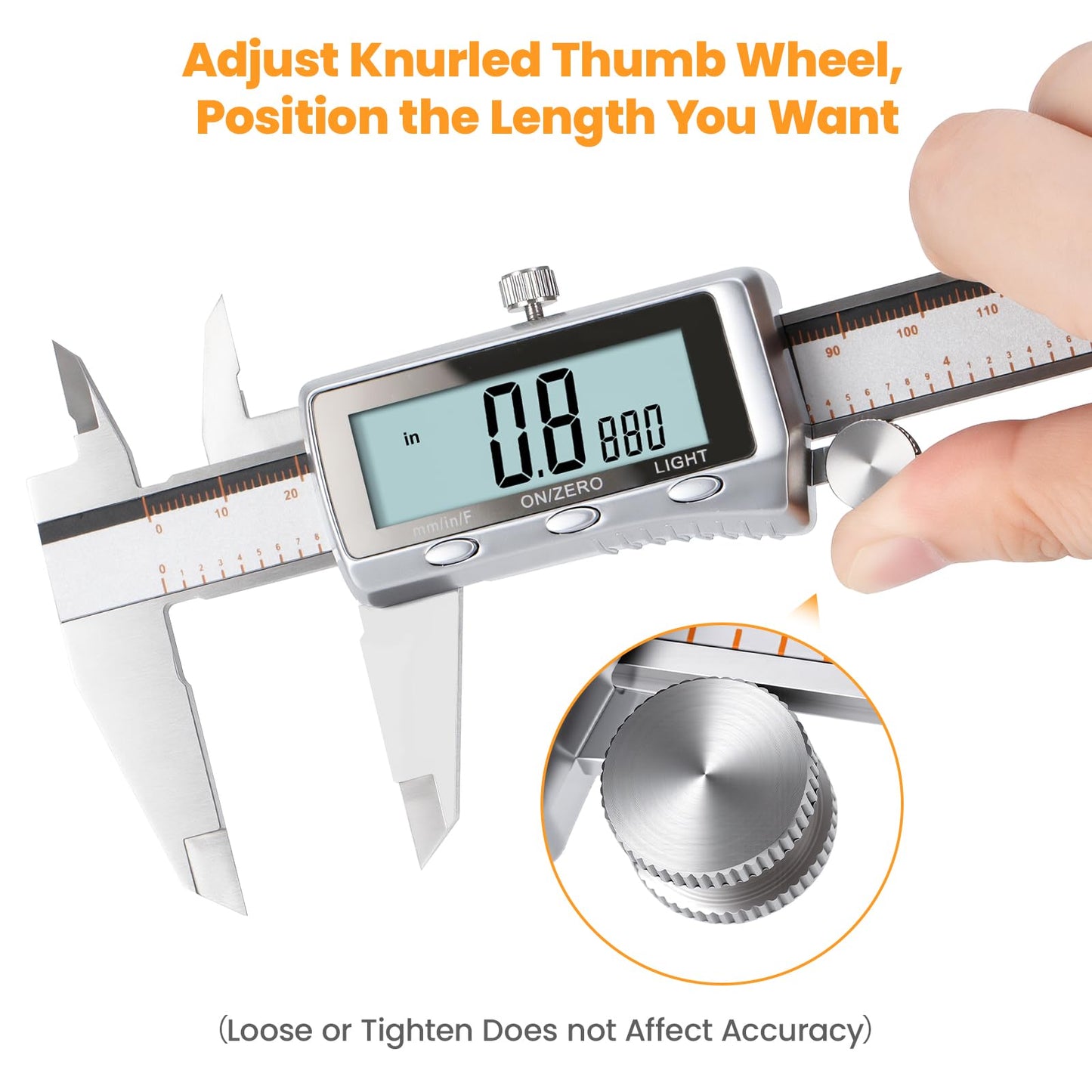 HARDELL Digital Caliper, Rechargeable Caliper Measuring Tool with Backlight LCD Screen, All Metal Calipers, Auto-Off Digital Micrometer, Inch/MM/Fraction for Household/3D-Printing-Rechargeable 6 Inch