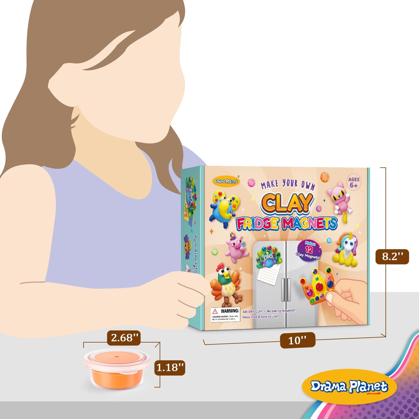 Drama Planet Make Your Own Clay Fridge Magnets Kit, Air-Dry Clay Crafts for Kids, Includes Instruction Book with 30 Designs, Makes 12 Fridge Magnets