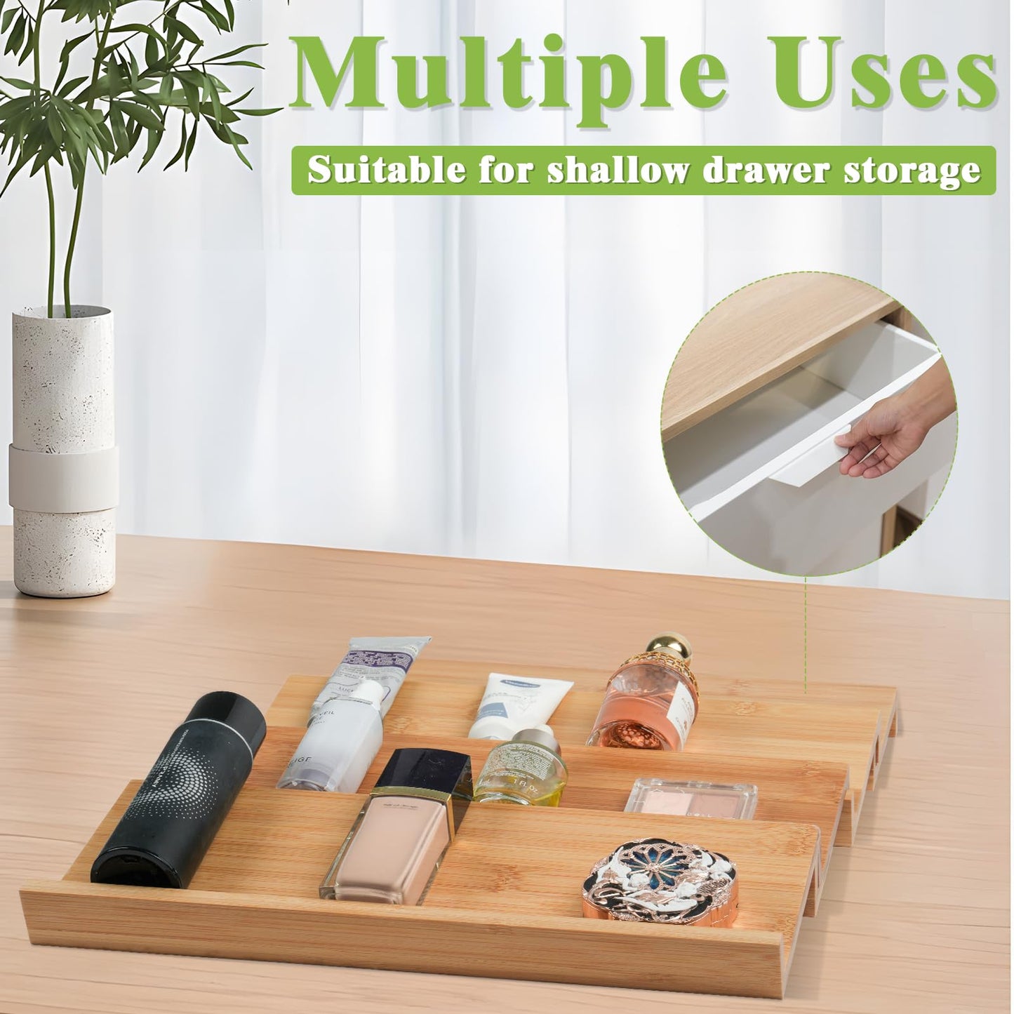 Bamboo Spice Drawer Organizer, 4 Tier Stackable Spice Rack for Cabinet, Seasoning Storage Organization,13'' Wide