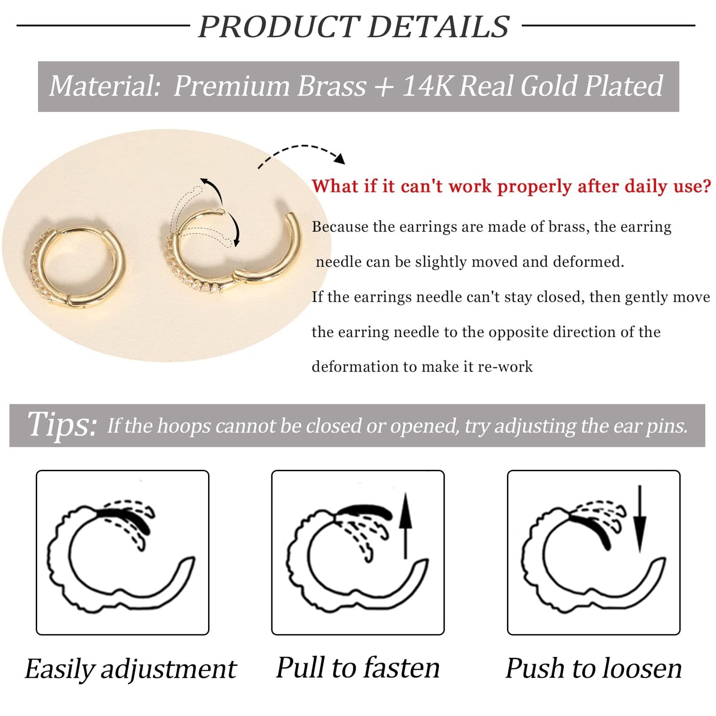 6 Pairs 14K Gold Plated Stud Earrings for Women, Hypoallergenic Cuff Cartilage Earrings for Multiple Piercing, Dainty Small Stackable Earrings Set for Jewelry Gift