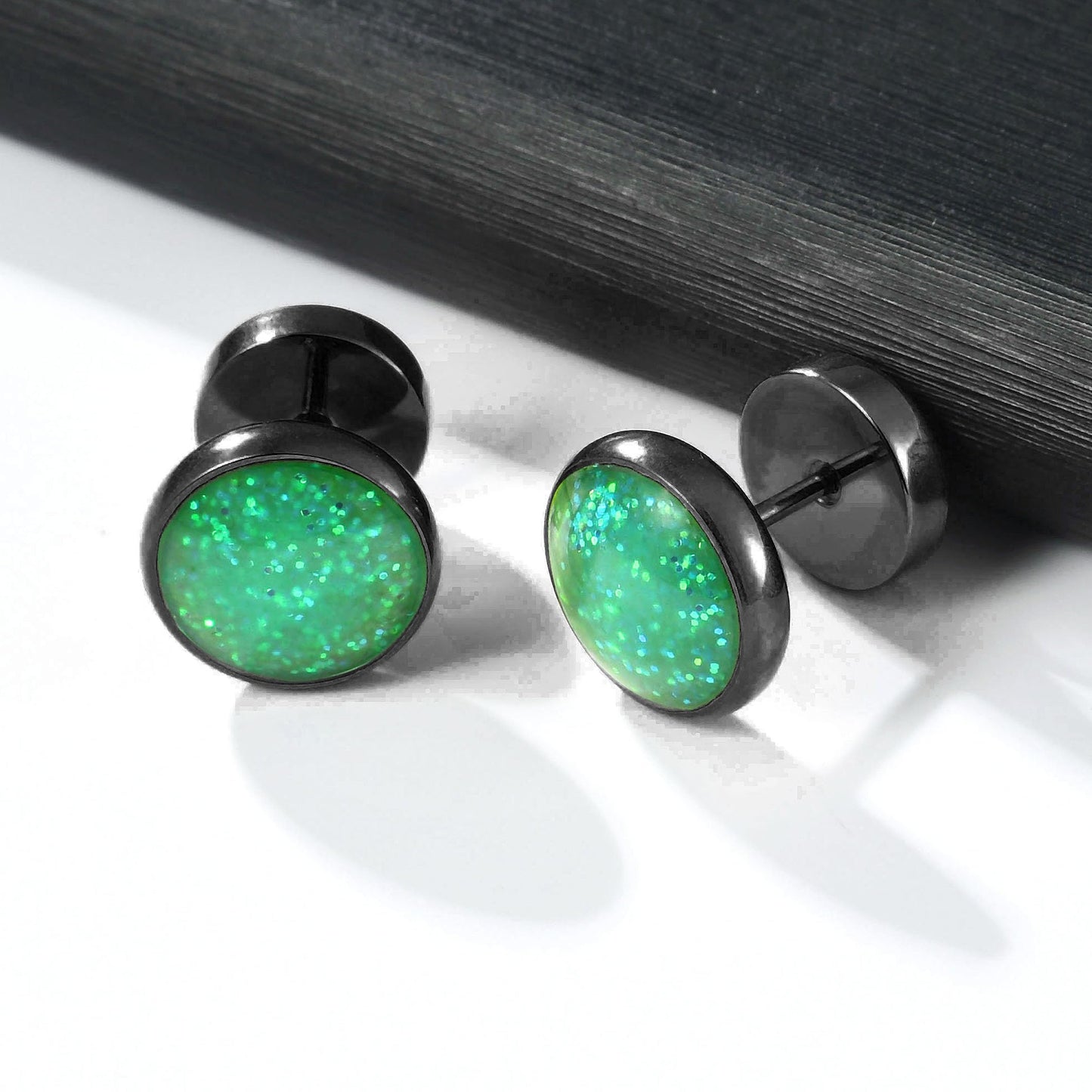 Surgical Stainless Steel Stud Earrings for Women Men Black Gold Plated Fluorescent Flat Back Hypoallergenic Earrings Suitable for Sensitive Ears