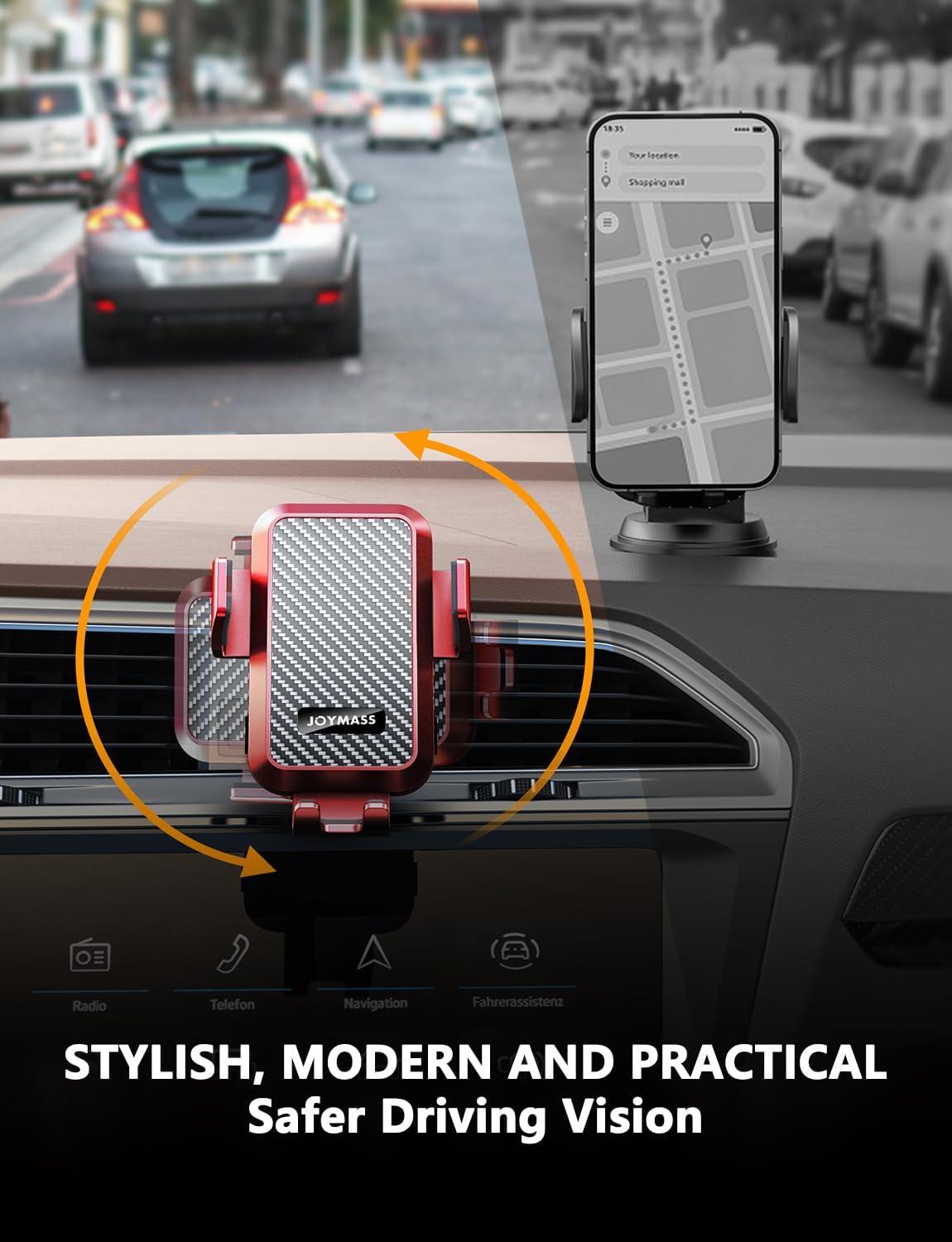 Wireless Car Charger, 15W Fast Charging Auto Clamping Car Charger Cell Phone Holder Mount Vent for iPhone 15 14 13 12 Mini Pro Max 11 XR, Samsung Galaxy S23 Ultra S22 S21+ Note 20, etc - Red