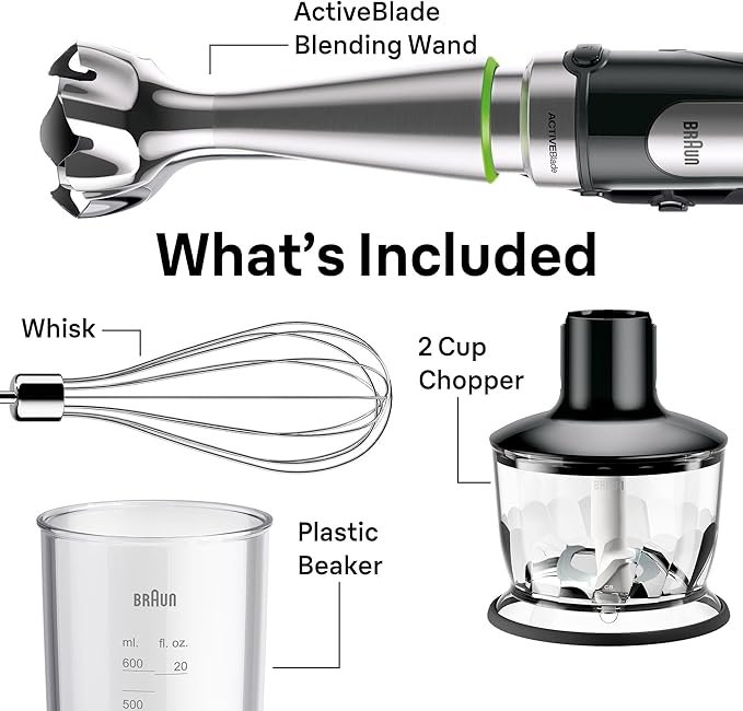 Braun MultiQuick 7 3-in-1 Immersion Blender with Food Processor – Powerful Handheld Electric Stick Blender - Emulsifier for Chopping, Beating & Whisking - Ideal for Soup, Puree, Smoothies & More
