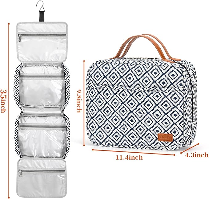 Bosidu Hanging Travel Toiletry Bag,Large Capacity Cosmetic Travel Toiletry Organizer for Women with 4 Compartments & 1 Sturdy Hook,Perfect for Travel/Daily Use/Christmas