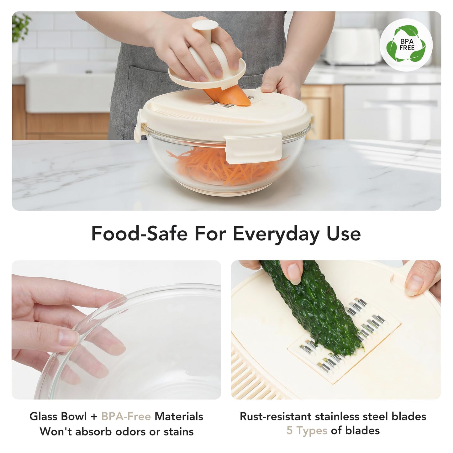 GENICOOK Glass Food Storage Containers With Glass Lids+Vegetable Chopper 5-in-1 Food Prep Tool