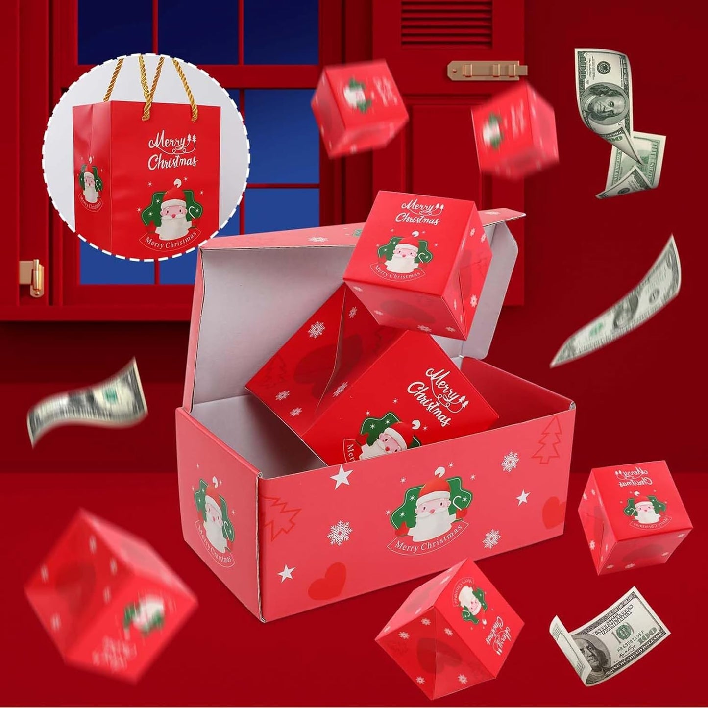 Surprise Gift Box Pop-Up Explosion for Christmas, Birthday, Anniversary & New Year (10 Red Boxes)