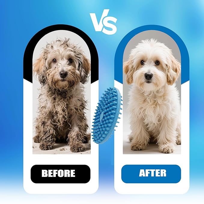 Lilpep 2-in-1 Dog Bath Brush, Double Sided Soft Rubber Grooming Brush for Shedding, Massaging & Deep Cleaning, Suitable for Short & Long Haired Dogs & Puppies