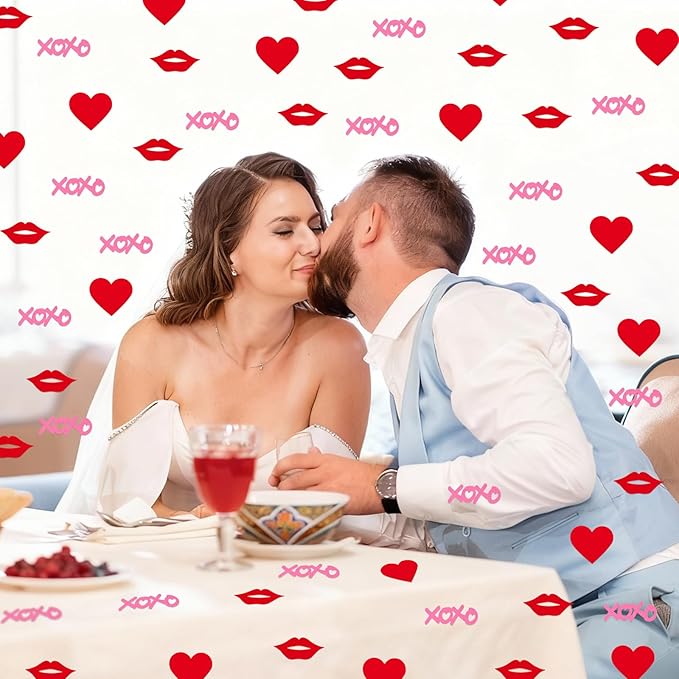 Hot Pink XOXO Letters with Red Lips & Hearts Confetti - 200-Piece Romantic Party Decor, Biodegradable Paper Mix for Valentine's Day, Wedding, Anniversary Table Scatter