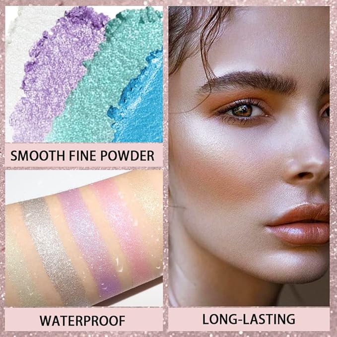 8 Color Face Cheek Highlighter Makeup Palette Shimmer Glitter Iridescent Multichrome Holographic Eyeshadow Palette Purple Rainbow Glitter Highlighter Makeup Highlight and Contour Chrome Eye Make up