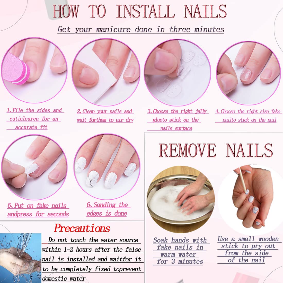 RUOKEXIN Almond Press on Nails French Tip Fake Nails Gold Sparkly False Nails with 3D Flower Designs Medium Nail Press ons Spring Summer Artificial Nails for Women 24Pcs