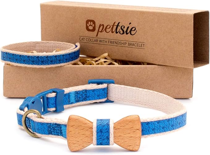 Pettsie Cotton Breakaway Cat Collar with Bow Tie & Bracelet, Quick-Release
