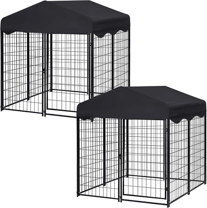 Jhsomdr Dog Kennel Outside, 4.5' x 4' x 4' Dog Kennel Outdoor with Roof for Medium Small Dogs, Outdoor Dog Cage Dog Pen with Waterproof & UV-Resistant Cover, 12 Nails for Stablility, 2 Sets