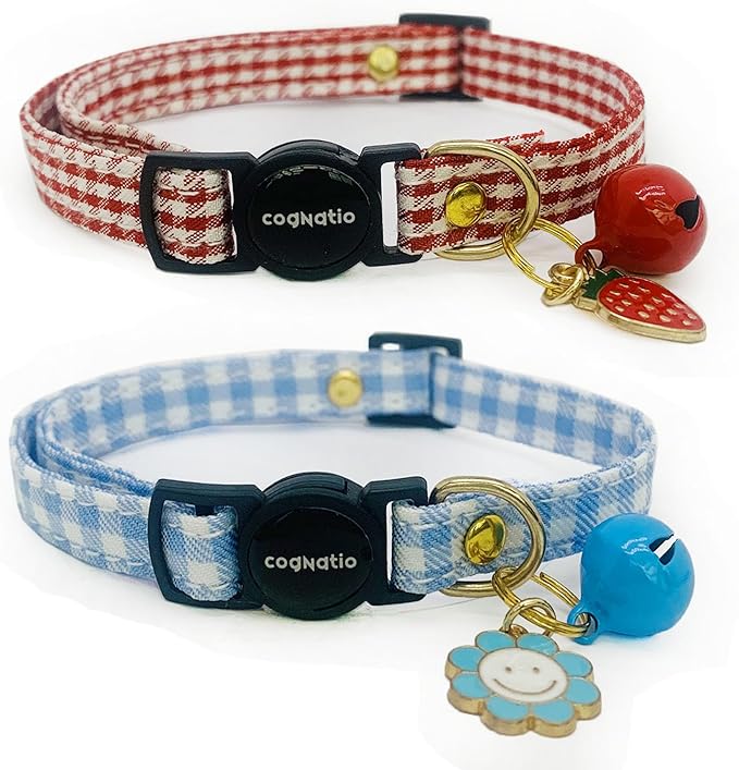 2 Pack Cotton Breakaway cat Collars with Bell,Safety Quick Release Pendant Cute Kitten Collar,Adjustable 20-30cm (Halloween2, 20-30cm)