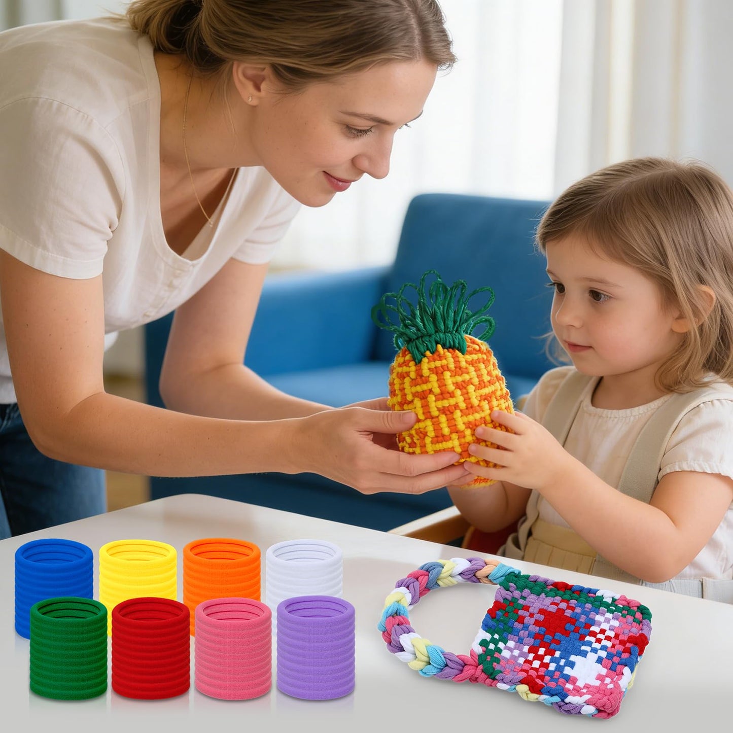 FEBSNOW 180 Pieces Rainbow Potholder Loom Kit,Elastic Loops Potholder Maker Weaving Loom Craft Supplies for Beginners Adults DIY Arts Handcraft Gifts