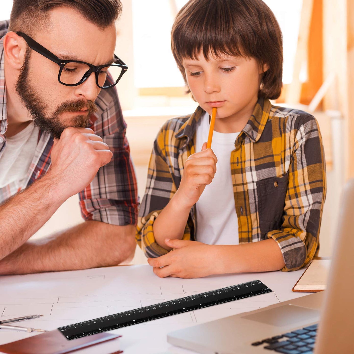 EBOOT 50 Pack 12 Inch Plastic Ruler Bulk Black Ruler for Classroom with Inches and Metric for Easy to Read Markings Design Clear for Crafting Office School Supplies Set Measuring Tools (Black)