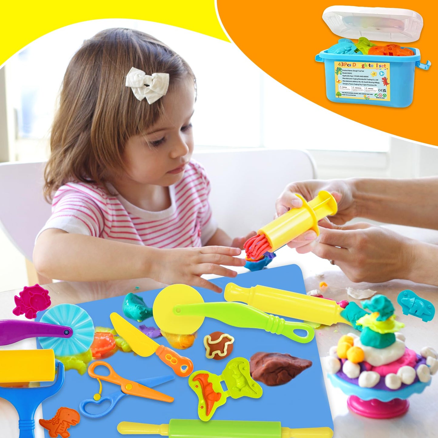 LCY WEDSHI Playdough Tool Set, 43 Pcs Play Dough Tools Sets for Kids Ages 4-8 with Storage Container, Dough Accessories Includes 3D Dinosaur Molds, Animal Molds, Cutters Roller, Rolling Pins