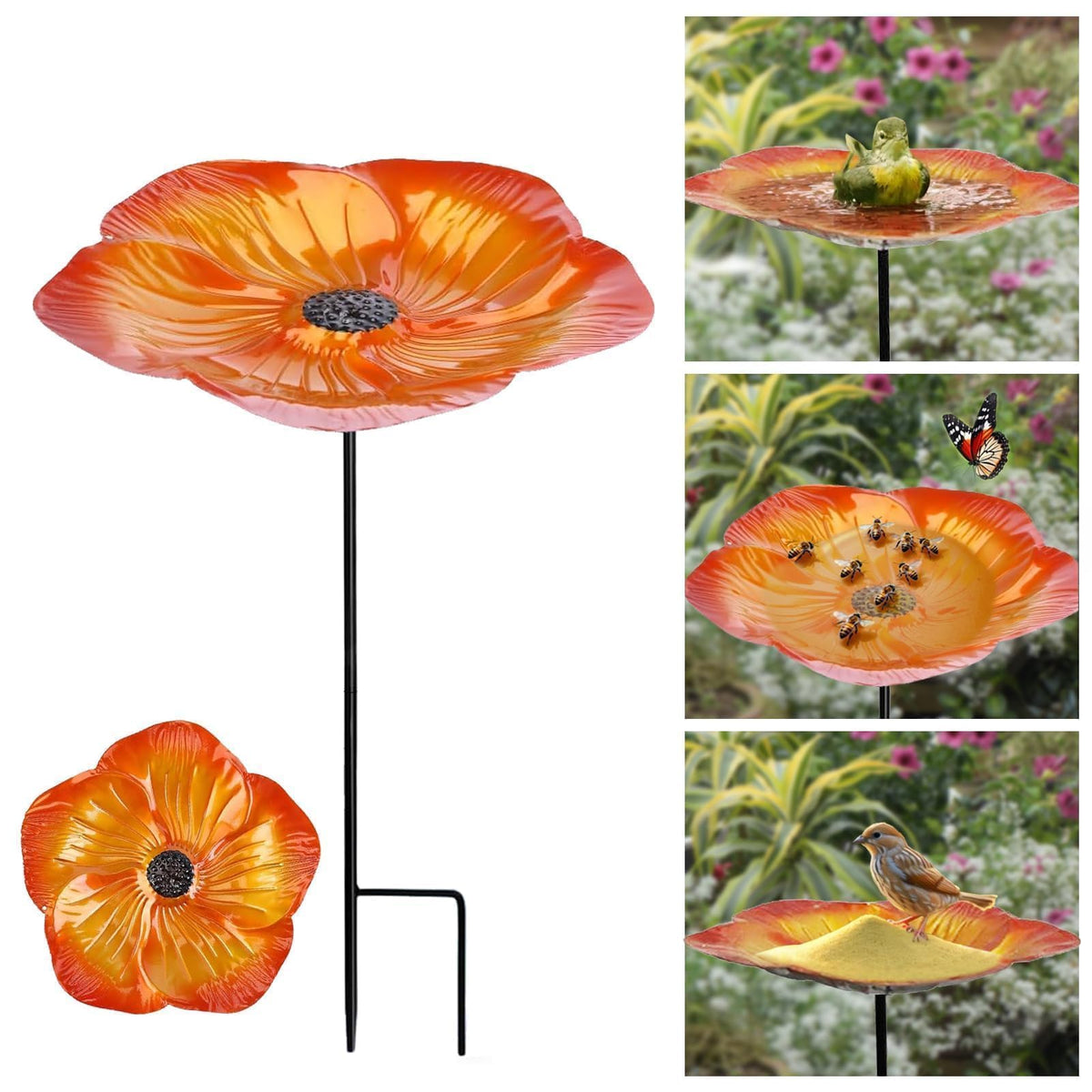 jewmaw Bee Watering Station 1 Pack - Bird Bath Butterfly Cups with Flower Design, Weather-Resistant Metal Stakes Outdoor Garden Yard Decor(Purple)